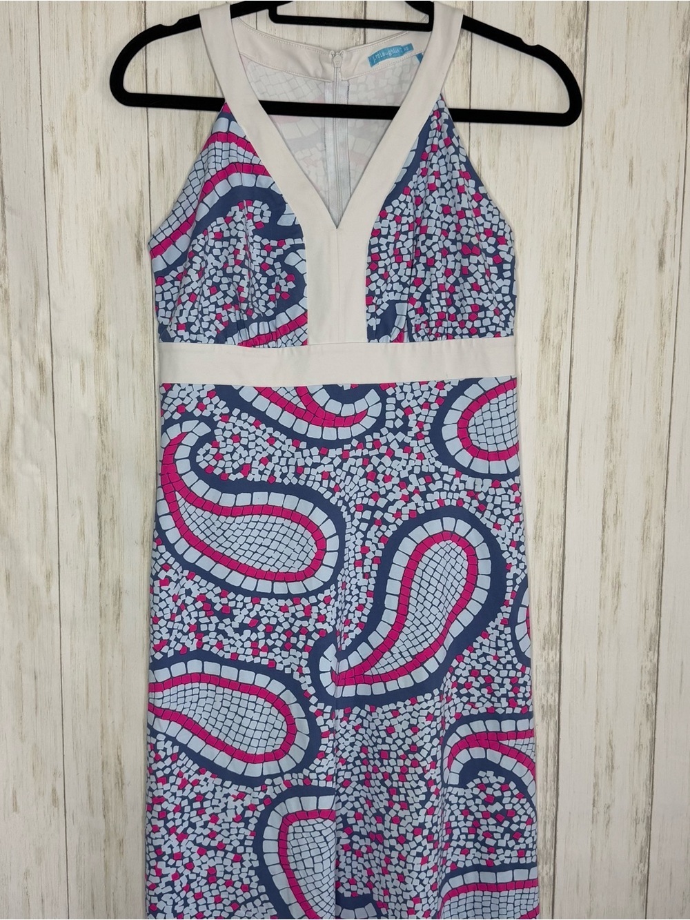 J McLaughlin Navy, White & Pink Paisley Pool Mosasic Dress XS